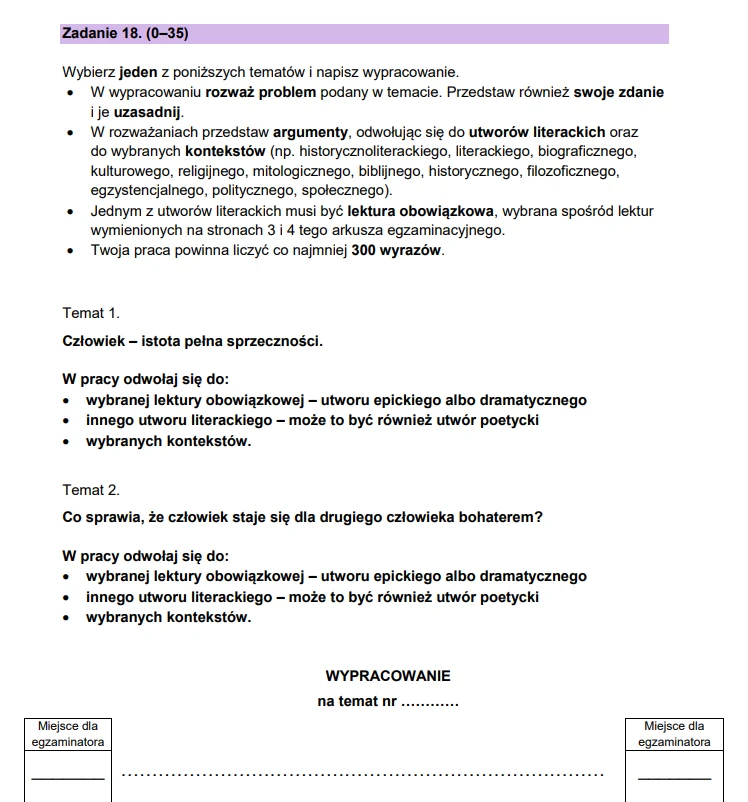 Matura z polskiego - formuła 2023; tematy wypracowań Matura z polskiego - formuła 2023; tematy wypracowań