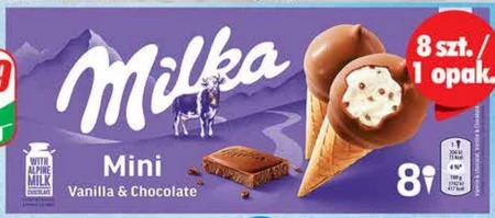 Milka Mini rożki waflowe wypełnione lodami o smaku waniliowym 200 ml (8 x 25 ml)