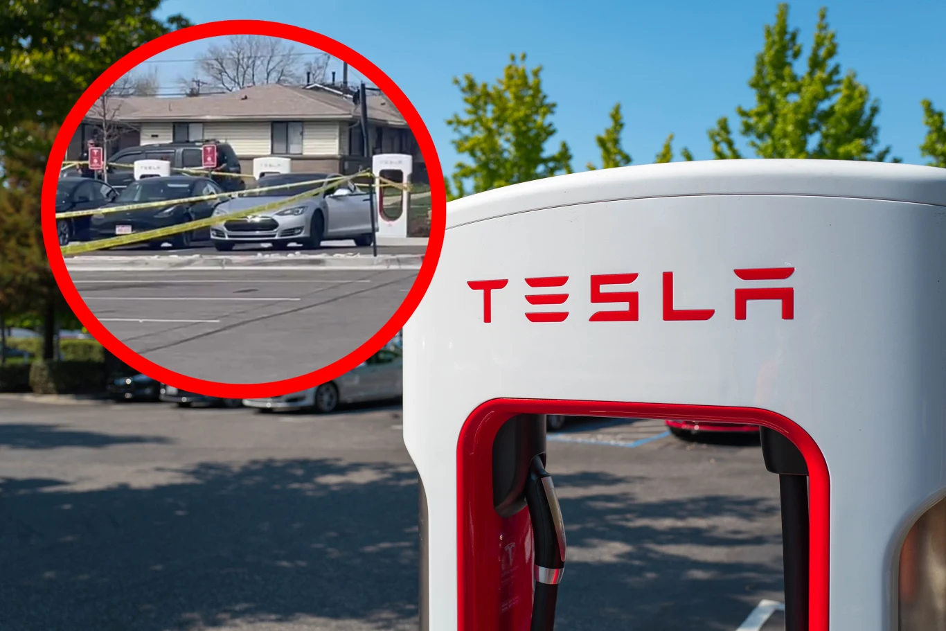 Strzelanina przy ładowarkach Tesli. Strzelanina przy ładowarkach Tesli.