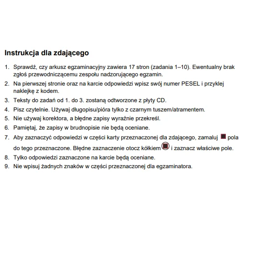 Instrukcja dla zdającego 