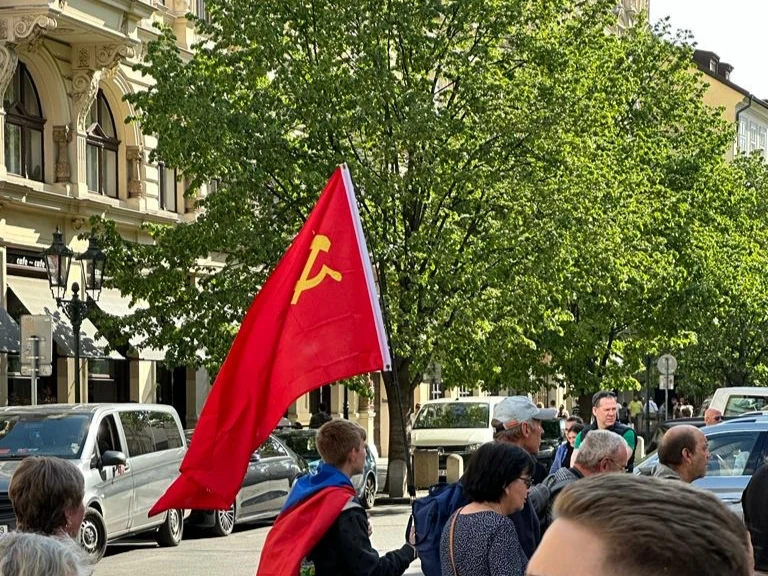 Demonstranci z flagami