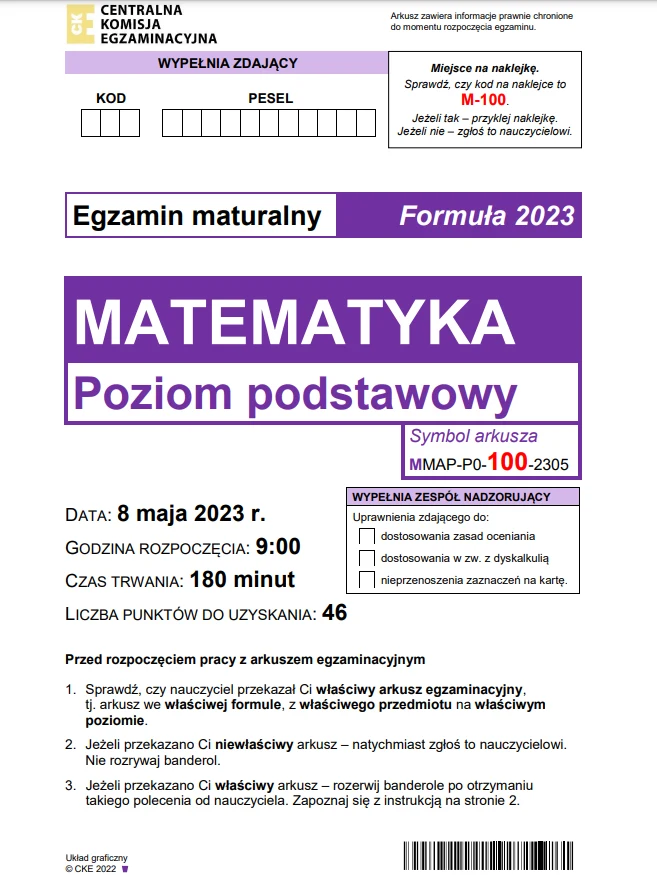 ARKUSZ CKE: Matematyka poziom podstawowy, formuła 2023