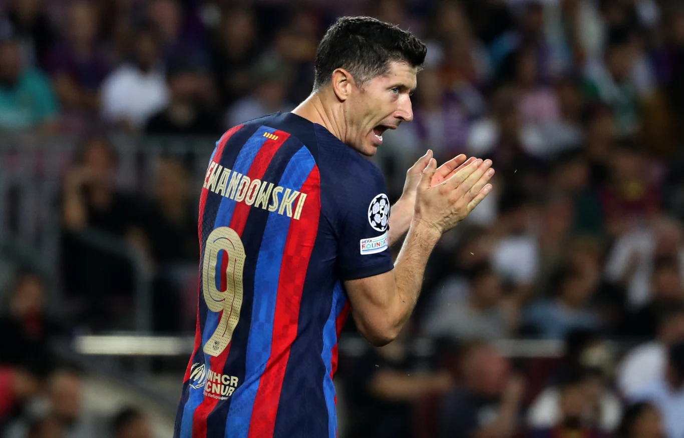 Robert Lewandowski w meczu FC Barcelona - Bayern Monachium