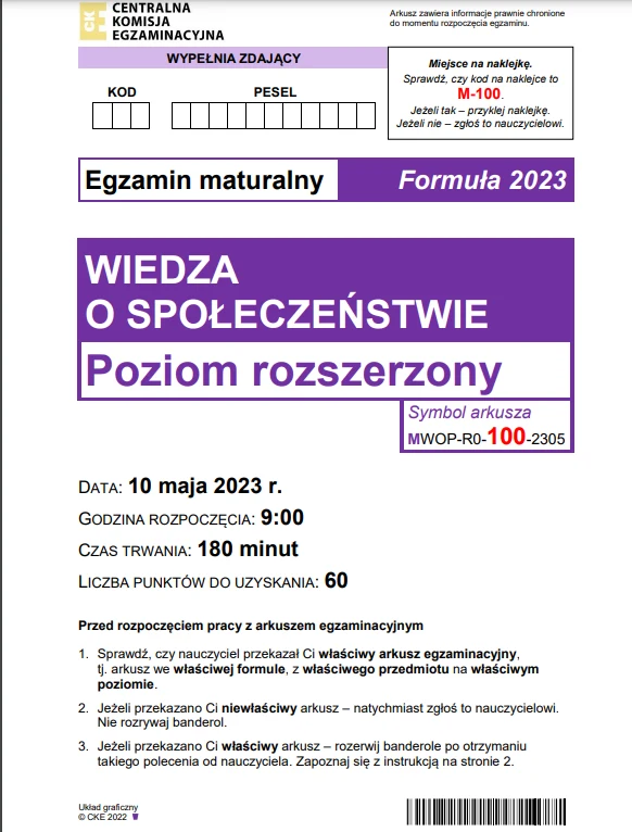 ARKUSZ CKE: Wiedza o społeczeństwie, poziom rozszerzony 