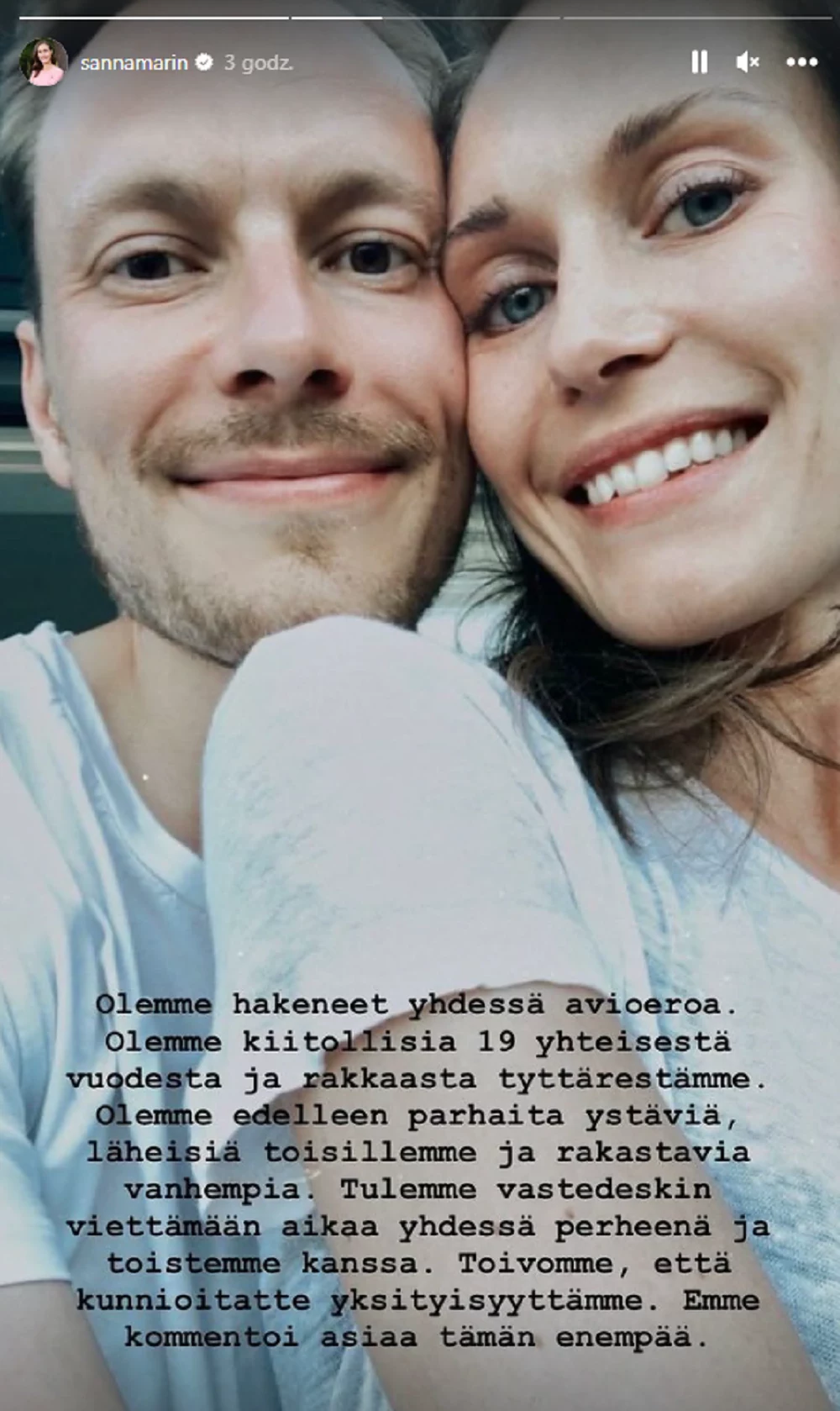 Sanna Marin poinformowała o rozwodzie w relacji na Instagramie Sanna Marin poinformowała o rozwodzie w relacji na Instagramie