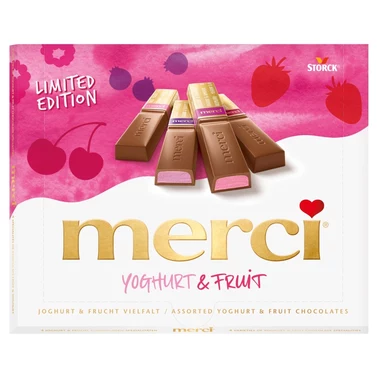 merci Yoghurt & Fruit 4 rodzaje jogurtowo-owocowych specjałów czekoladowych 250 g - 0