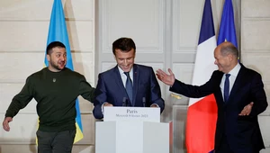 Wołodymyr Zełenski, Emmanuel Macron i Olaf Scholz w Paryżu