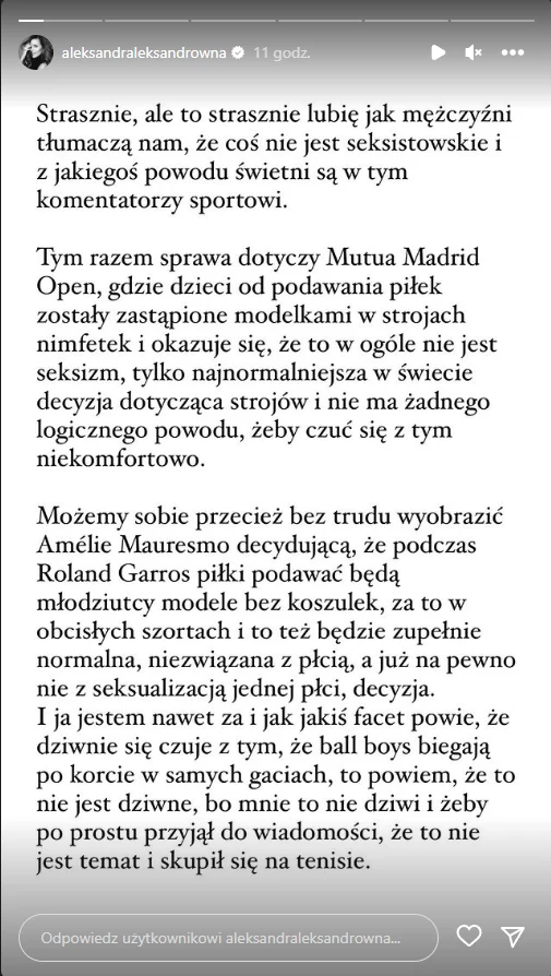 Aleksandra Kwaśniewska na Instastory Aleksandra Kwaśniewska na Instastory