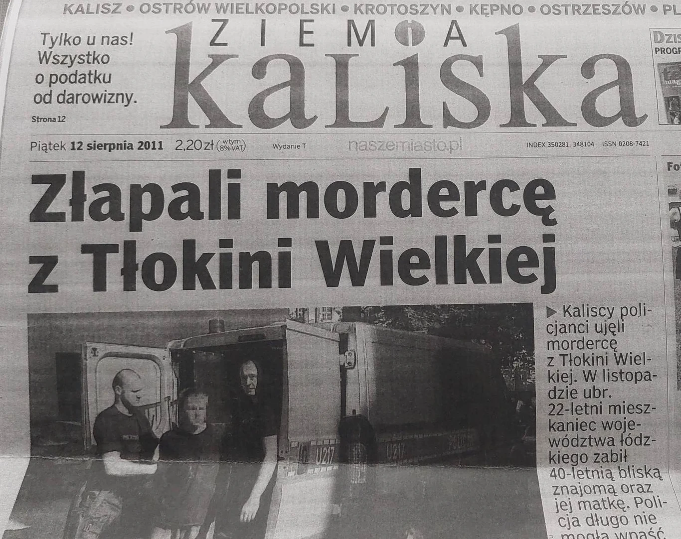 Okładka miejscowej gazety, tuż po zatrzymaniu