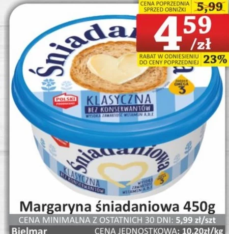  Śniadaniowa Margaryna o zmniejszonej zawartości tłuszczu klasyczna 450 g