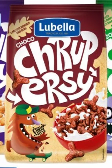 Lubella Chrupersy Chrupki z ryżu i kukurydzy w kształcie spinnerów o smaku czekoladowym 200 g