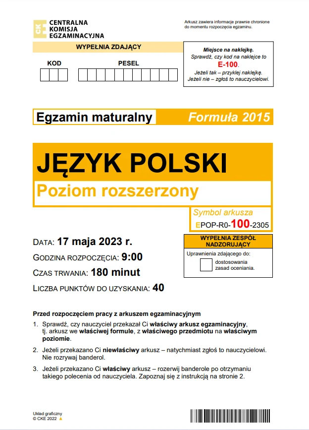 Matura 2023 - polski, poziom rozszerzony Matura 2023 - polski, poziom rozszerzony