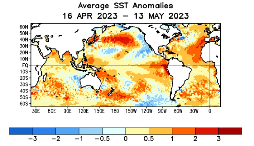 Temperatura Oceanu Atlantyckiego i Oceanu Indyjskiego przekroczyła średnią na przestrzeni ostatniego miesiąca Temperatura Oceanu Atlantyckiego i Oceanu Indyjskiego przekroczyła średnią na przestrzeni ostatniego miesiąca