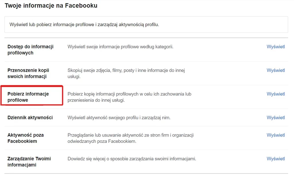 Pobieranie danych z Facebooka.