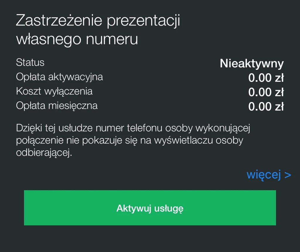 Zastrzeżenie numeru w aplikacji mobilnej Plus.