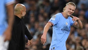 Pep Guardiola z lewej i Erling Haaland z prawej 