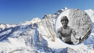 Rejon Jungfrau w Szwajcarii. W ramce Kacper Tekieli