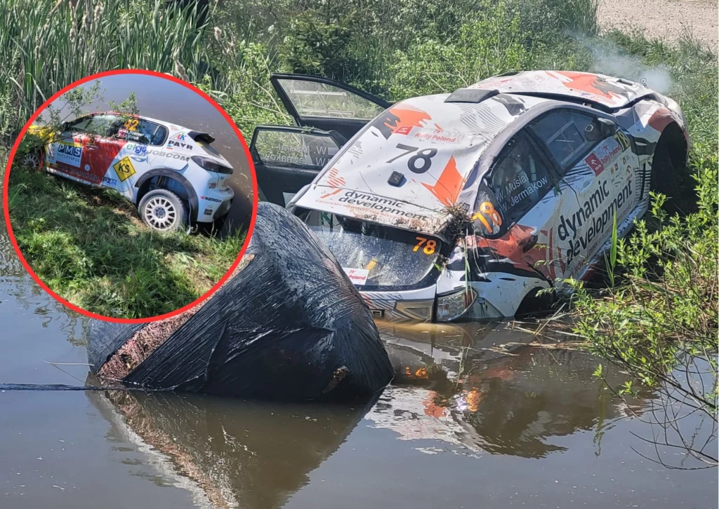 Osobliwy widok podczas Rajdu Polski. Większość załóg kończyła na mecie, niektóre w jeziorze