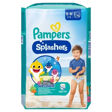 Pampers Splashers Baby Shark Pieluchomajtki do pływania, rozmiar 5, 14kg+, 10szt - 1