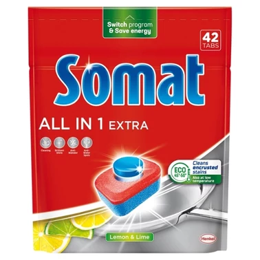 Somat All in 1 Extra Lemon & Lime Tabletki do mycia naczyń w zmywarkach 739,2 g (42 x 17,6 g) - 1