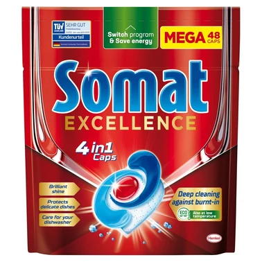 Somat Excellence 4 in 1 Caps Kapsułki do mycia naczyń w zmywarkach 912 g (48 sztuk) - 1
