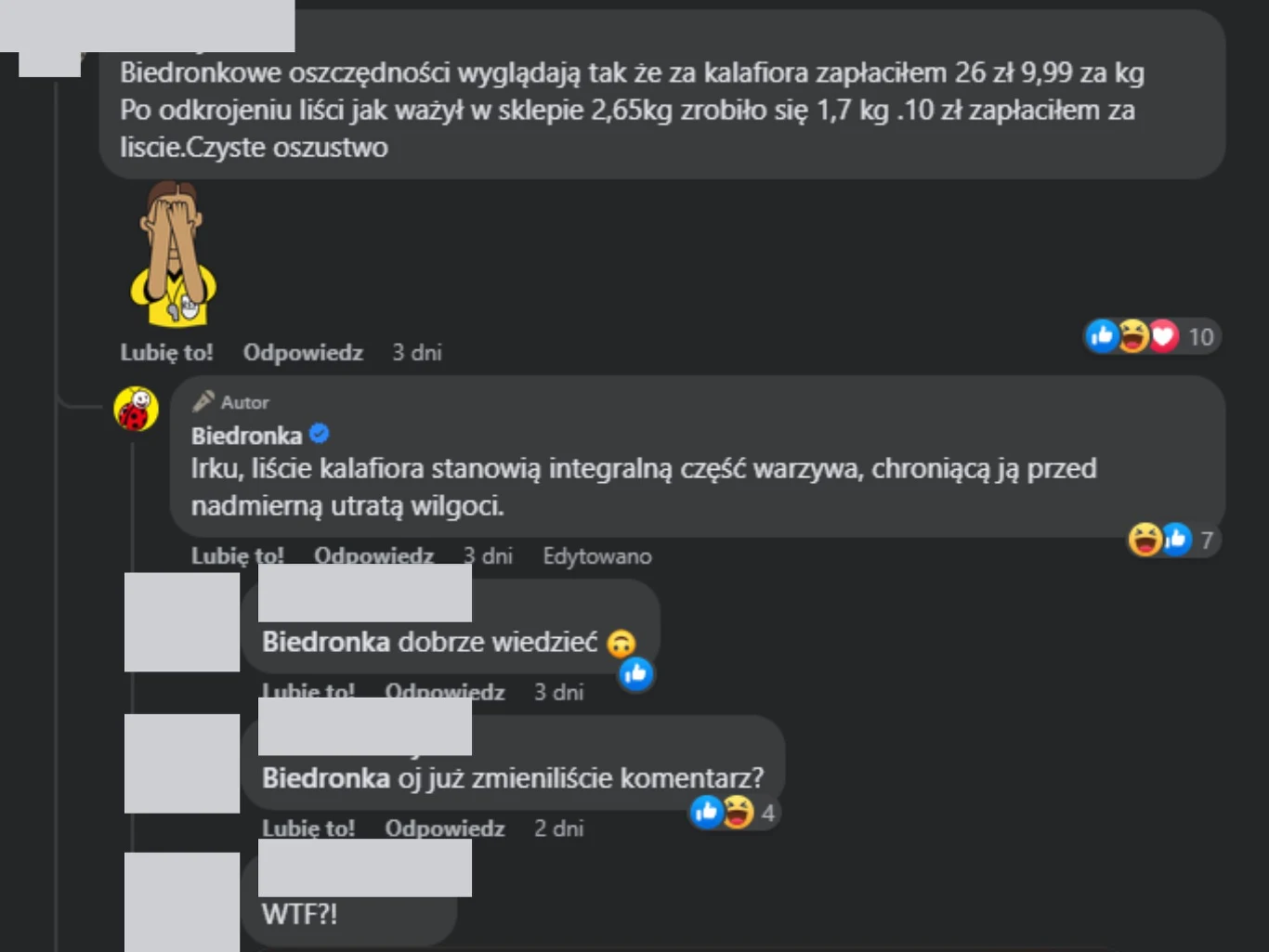 Rozmowa na temat kalafiorów na stronie Biedronki Rozmowa na temat kalafiorów na stronie Biedronki