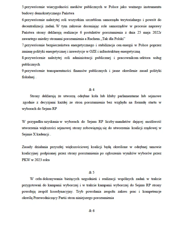 Dokument ustanawiający "pakt sejmowy" opozycji Dokument ustanawiający "pakt sejmowy" opozycji