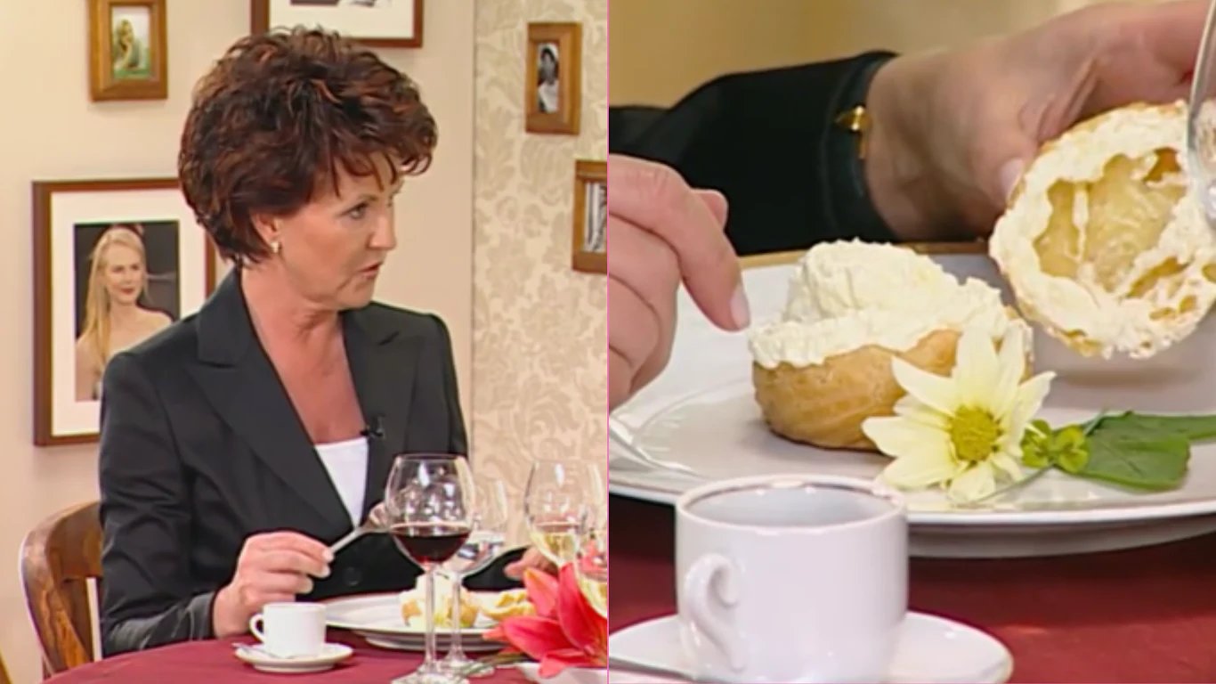 Jolanta Kwaśniewska pokazuje, jak jeść ptysia w programie "Lekcja stylu" Jolanta Kwaśniewska pokazuje, jak jeść ptysia w programie "Lekcja stylu"