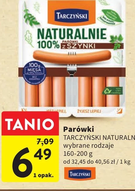 Tarczyński Naturalnie Parówki 100 % z szynki 200 g (2 x 100 g)