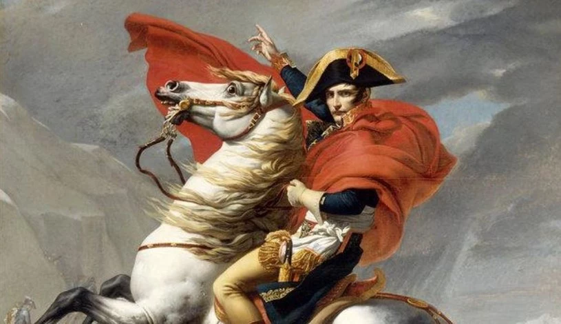 "Napoleon przekraczający przełęcz świętego Bernarda w 1800 roku", Jacques-Louis David, 1805 r.