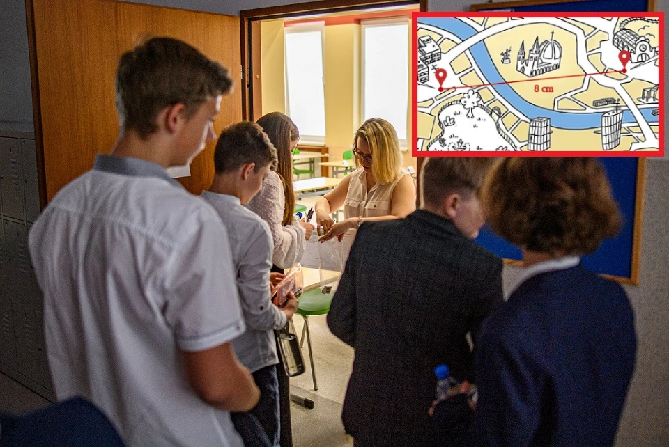 Uczniowie liczyli, jaka odległość dzieli dwa przystanki autobusowe. Dotychczas mapa służyła czemu innemu Uczniowie liczyli, jaka odległość dzieli dwa przystanki autobusowe. Dotychczas mapa służyła czemu innemu