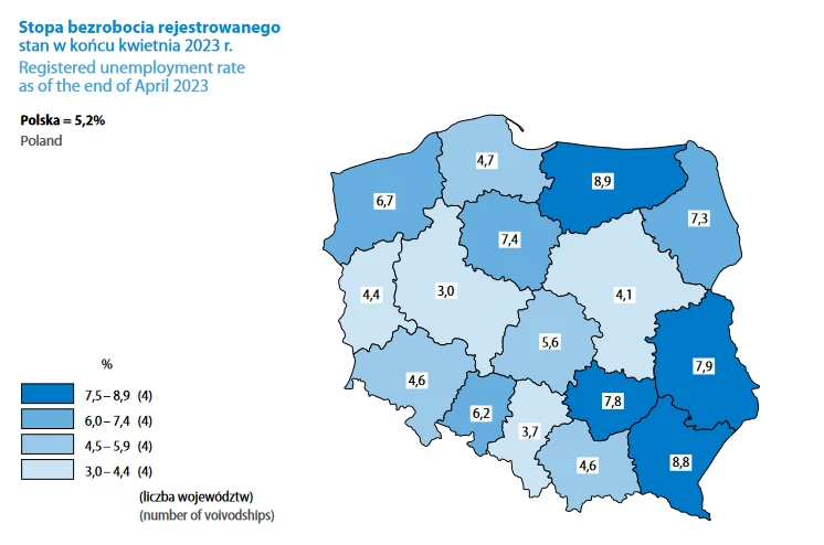 GUS podał dane o stopie bezrobocia w poszczególnych województwach