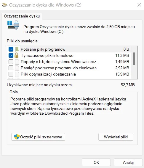 Oczyszczanie dysku w laptopie.