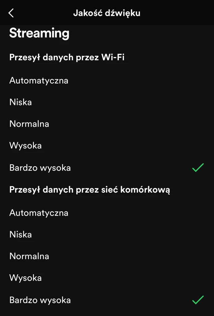 Jakość dźwięku w Spotify.