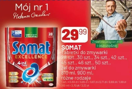 Somat Excellence 4 in 1 Caps Kapsułki do mycia naczyń w zmywarkach 484,4 g (28 x 17,3 g)