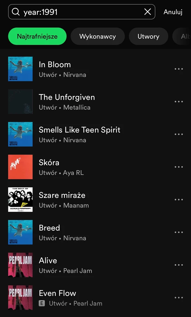 Spotify i specjalne tagi wyszukiwania.