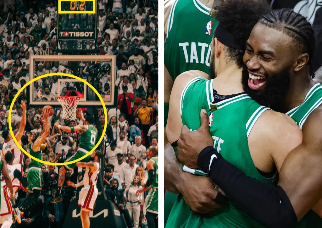Derrick White dał Celtics triumf nad Heat - a potem utonął w objęciach kolegów Derrick White dał Celtics triumf nad Heat - a potem utonął w objęciach kolegów
