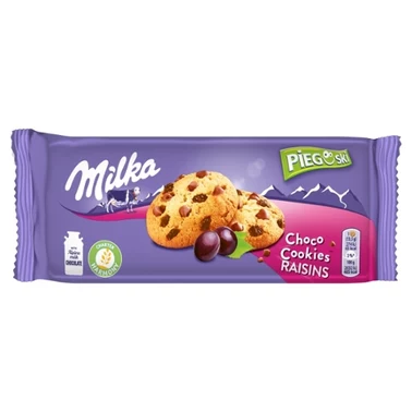 Milka Pieguski Choco Cookies Raisins Ciasteczka z kawałkami czekolady mlecznej i rodzynkami 135 g - 2
