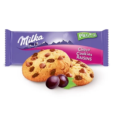 Milka Pieguski Choco Cookies Raisins Ciasteczka z kawałkami czekolady mlecznej i rodzynkami 135 g - 1