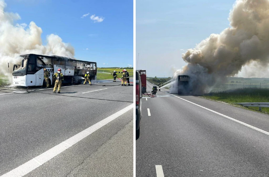 Pożar autokaru na A4 Pożar autokaru na A4