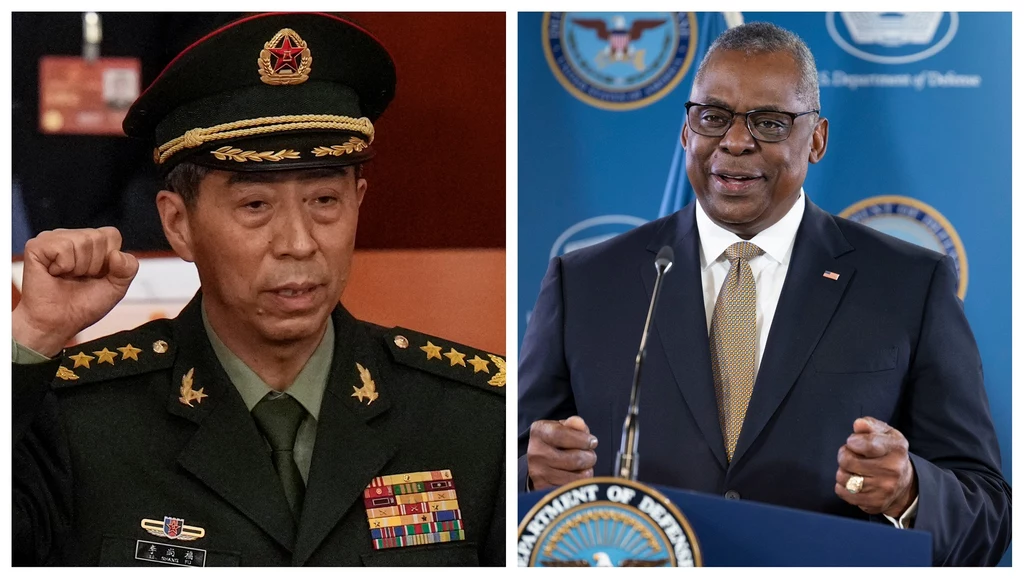 Li Shangfu, minister obrony narodowej Chin sekretarz obrony Stanów Zjednoczonych Lloyd Austin Li Shangfu, minister obrony narodowej Chin sekretarz obrony Stanów Zjednoczonych Lloyd Austin