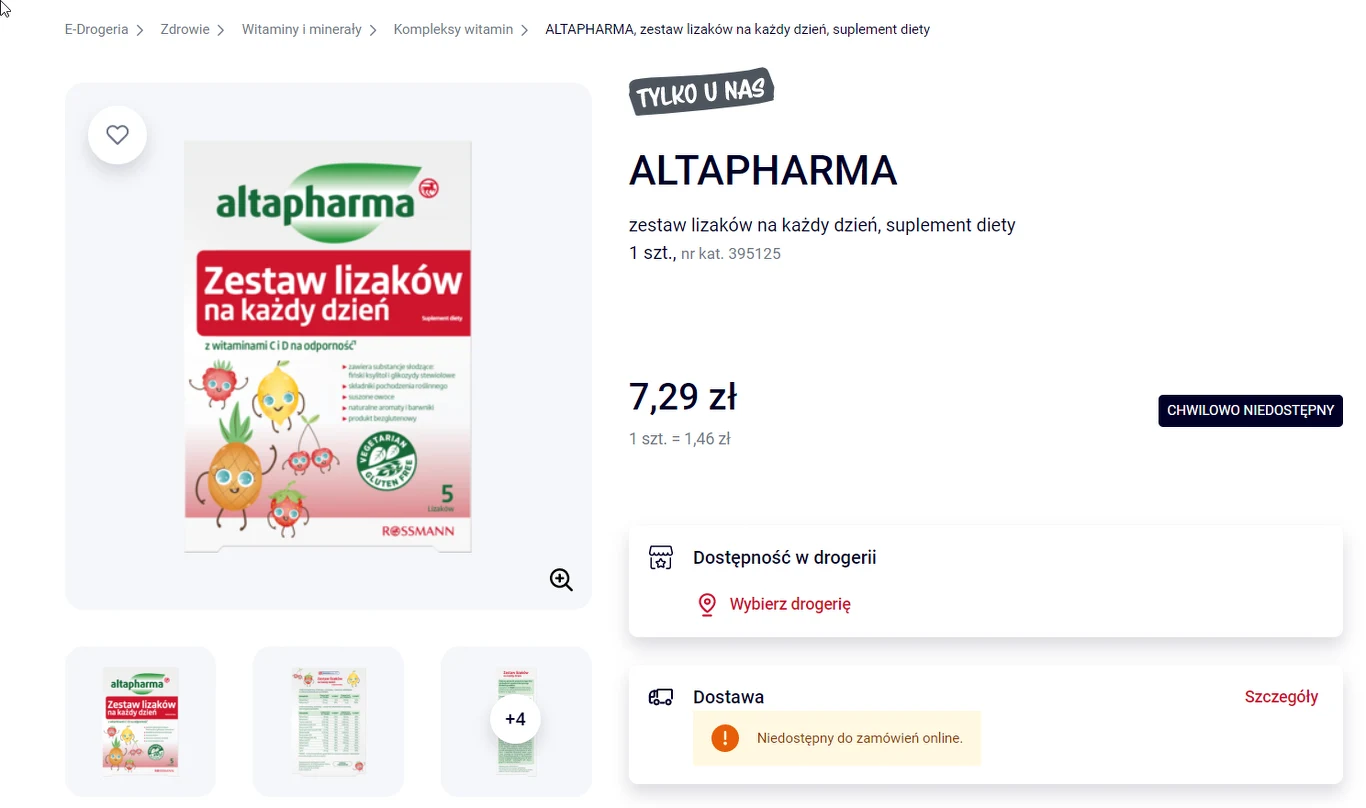 Rossmann wycofał produkt Altapharma Zestaw lizaków na każdy dzień 5 szt Rossmann wycofał produkt Altapharma Zestaw lizaków na każdy dzień 5 szt