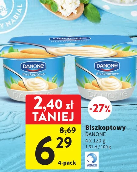 Danone Jogurt kremowy smak biszkoptowy 480 g (4 x 120 g)
