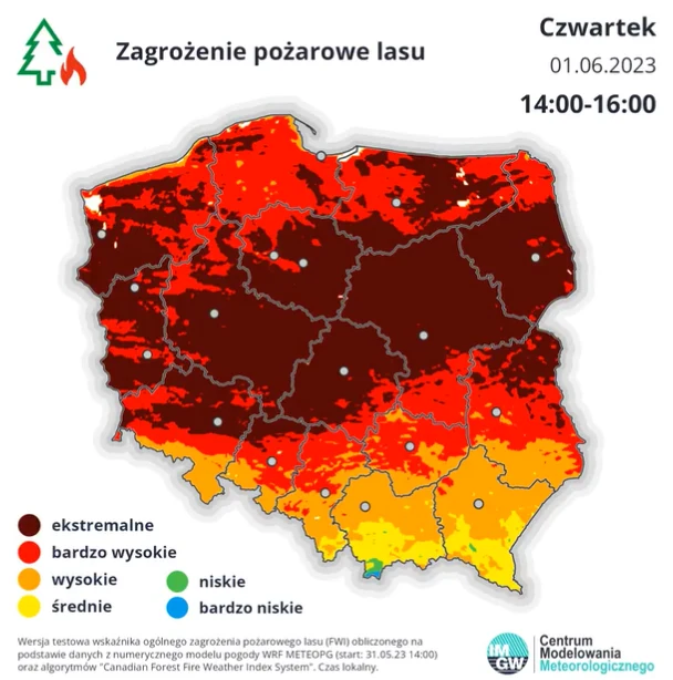 Zagrożenie pożarowe lasów na czwartek Zagrożenie pożarowe lasów na czwartek
