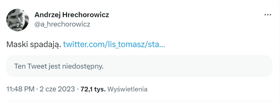 Zrzut ekranu z usuniętym wpisem Tomasza Lisa