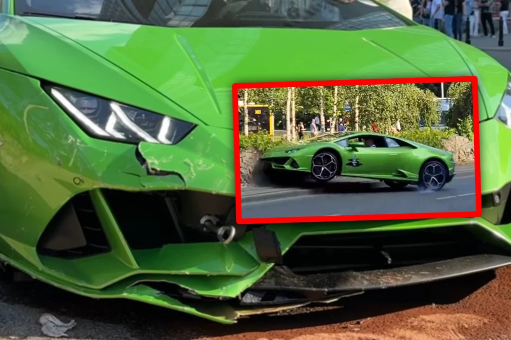 Rozbił Lamborghini na krawężniku. Jego popis widział cały internet/Facebook Miejski Reporter/TikTok zjebanann/zrzut ekranu