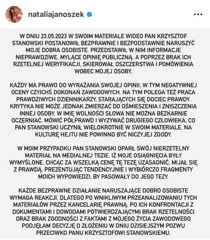 Natalia Janoszek wydała oświadczenie. 