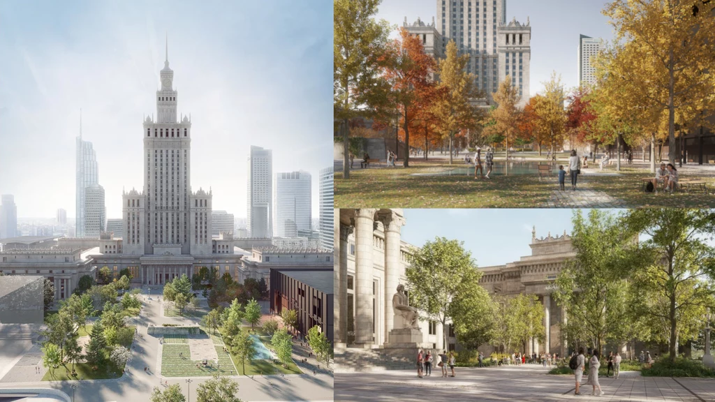 Teren pod Pałacem Kultury i Nauki w Warszawie mocno się zmieni. Dotychczasowa betonoza i parkingi zostaną zastąpione przez drzewa, trawniki, krzewy, a nawet małą sadzawkę