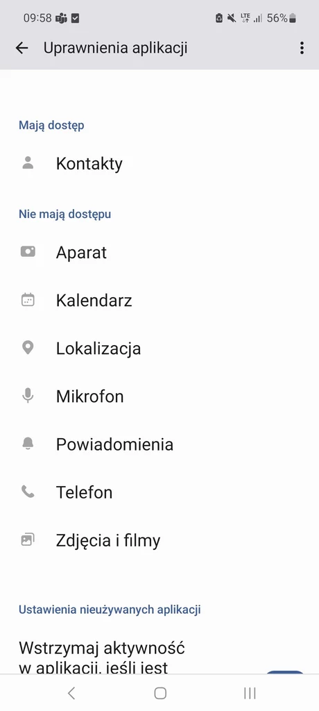 Uprawnienia jednej z aplikacji na Androidzie.