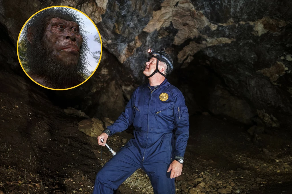 Paleontolog profesor Lee Berger,w jaskini Rising Star, gdzie odkryto szczątki pochowanego hominida z gatunku Homo naledi